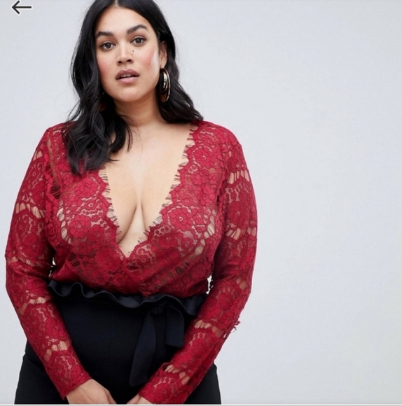 NWT Missguided Plus Size Asos Curve Red Lace Bodysuit 20 - Picture 1 of 5